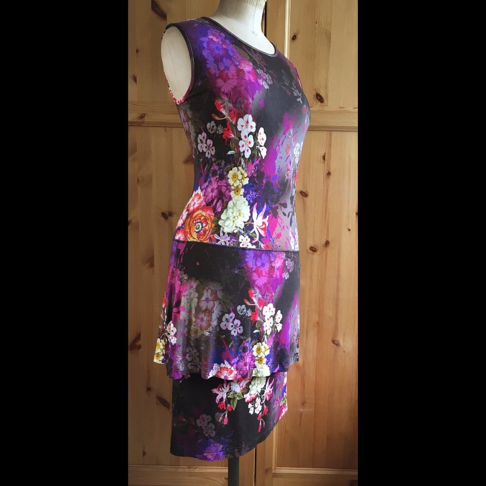 Sleeveless Dress Black Grey Floral Soft Jersey